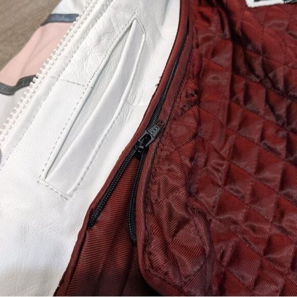Leather jacket Jamin white with pink and silver stripe removable lining XS - Picture 6 of 12